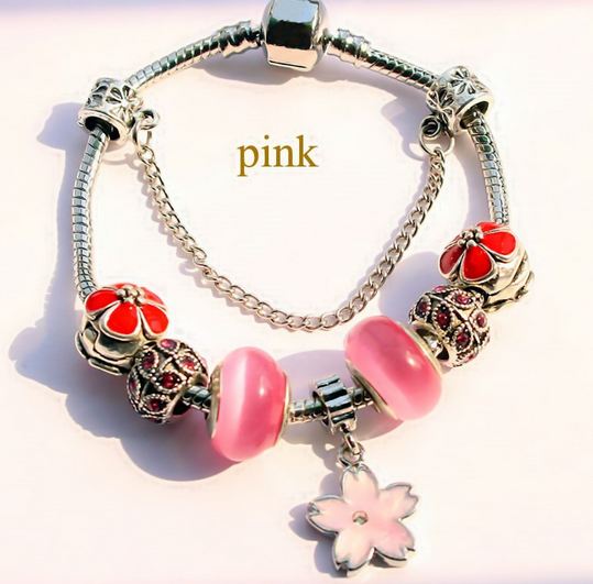 สร้อยข้อมือ Diy สไตล์ Pandora สร้อยข้อมือ ผู้หญิง Hand made ธีม สีชมพู สาวหวาน ใส่ Glass Bead ดอกไม้ สีชมพู น่ารัก ๆ 622920_2