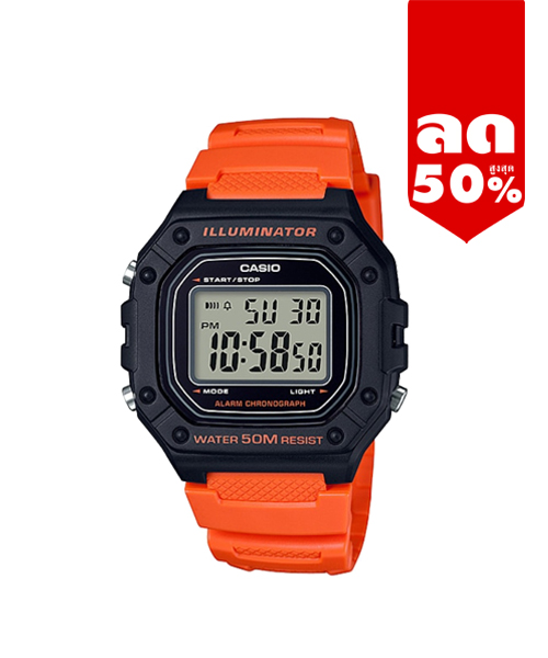 CASIO MID YEAR SALE นาฬิกาคาสิโอ พร้อมส่ง นาฬิกาข้อมือ นาฬิกากันน้ำ นาฬิกาของแท้ BTS ประกันศูนย์ CMG 1 ปี รุ่น W-218H-4B2 นาฬิกาสีส้ม
