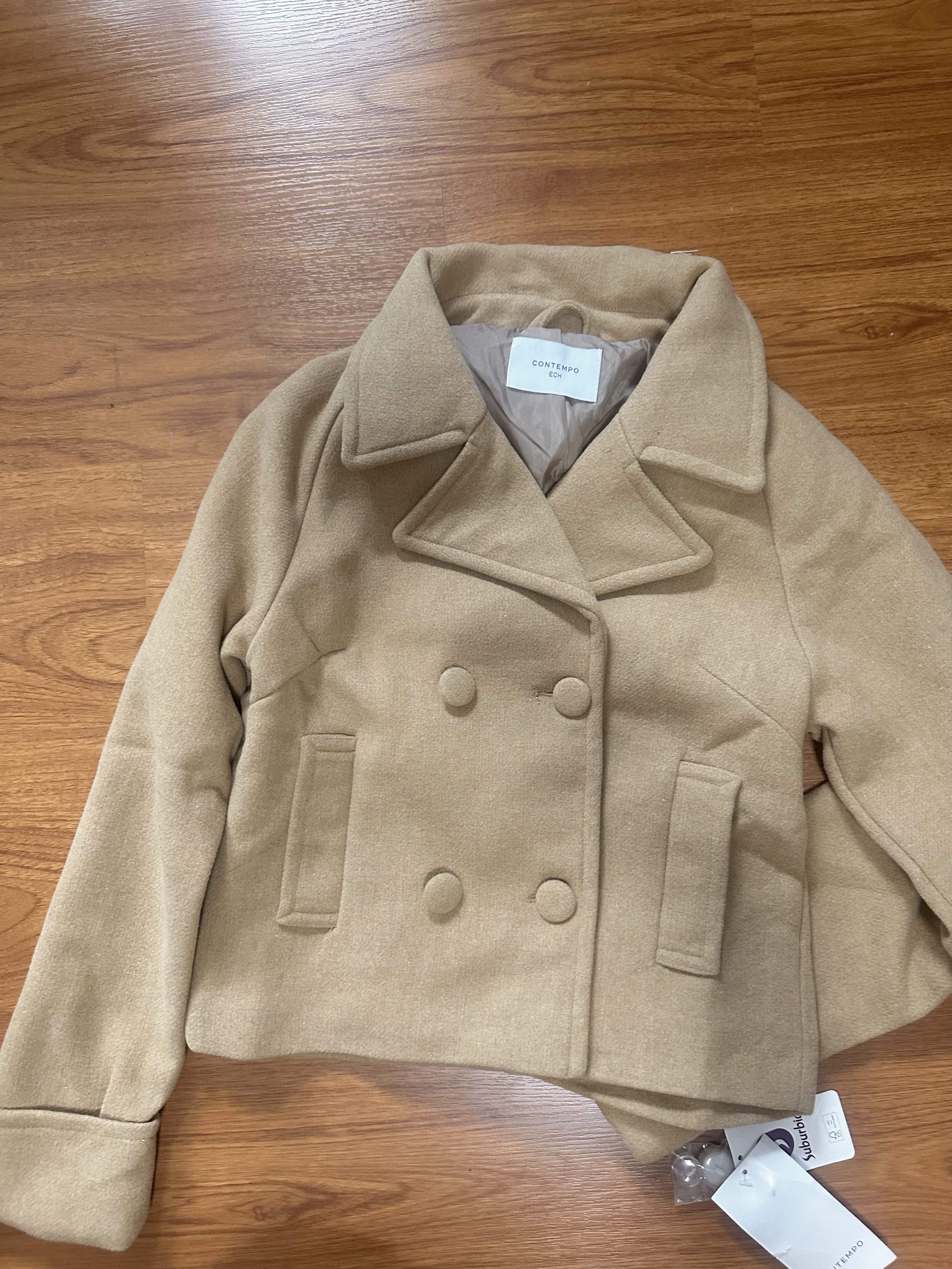 Love tree เสื้อโค้ทกันหนาว เสื้อกันหนาว peacoat contempoโค้ทวูล สีcamel belt coat สีครีมเบจ แบรนด์ ANNA FIELD สำเนา Camel