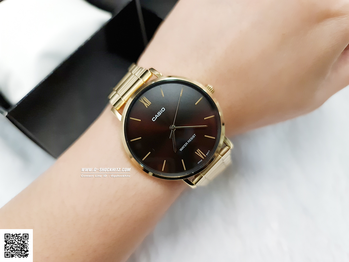 CASIO MID YEAR SALE นาฬิกาคาสิโอ พร้อมส่ง นาฬิกาข้อมือ นาฬิกากันน้ำ นาฬิกาของแท้ BTS ประกันศูนย์ CMG 1 ปี รุ่น MTP-VT01G-5B นาฬิกาสีทอง