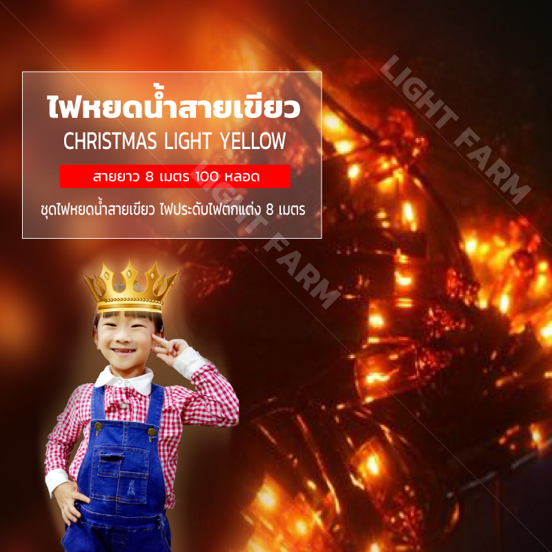ไฟหยดน้ำสายเขียวสีเหลือง ไฟประดับตกแต่ง ไฟหยดน้ำสายเขียว