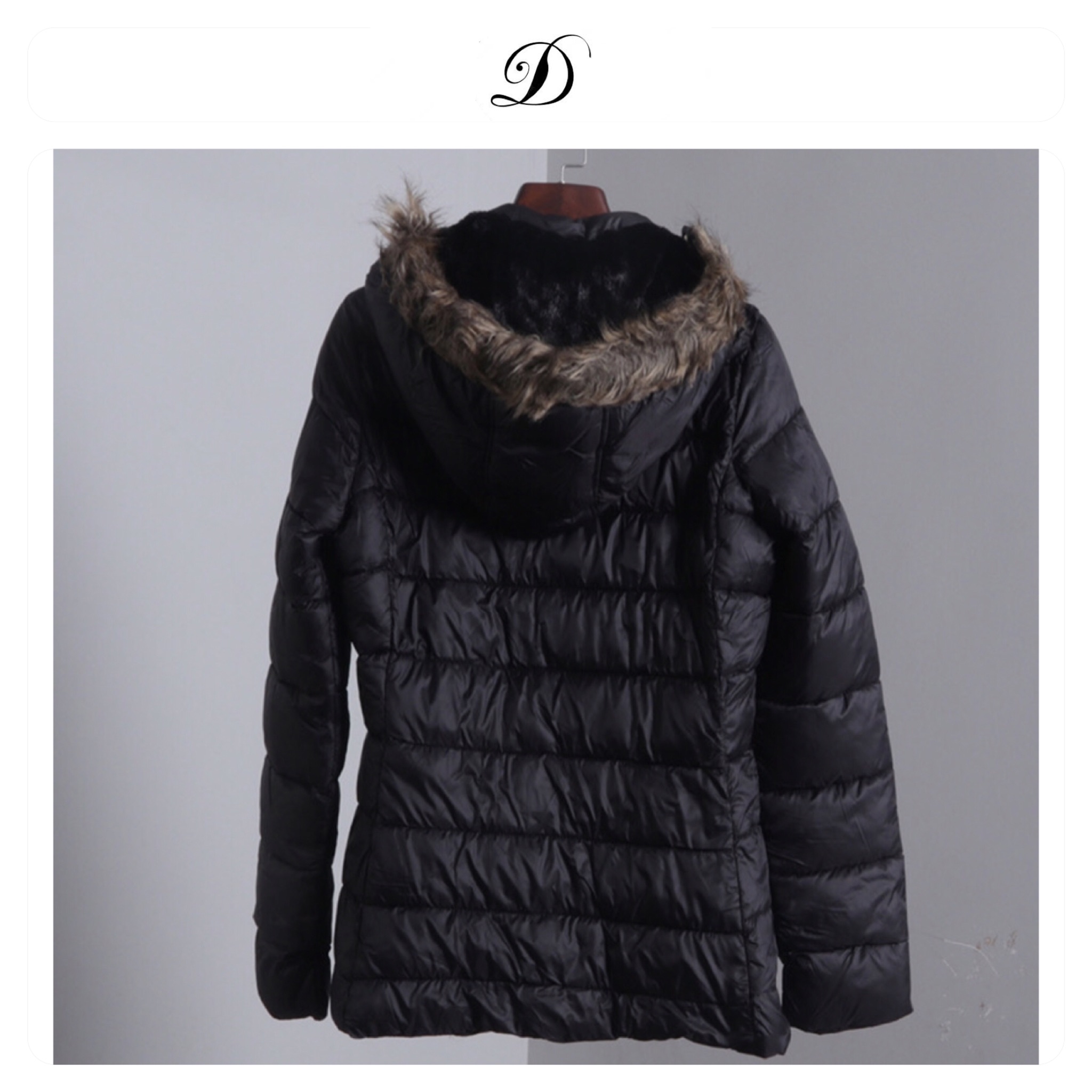 D by design เสื้อกันหนาว เสื้อฮู้ดเฟอร์ บุนวมอุ่น แบรนด์ D by design (padded puffer ดำ