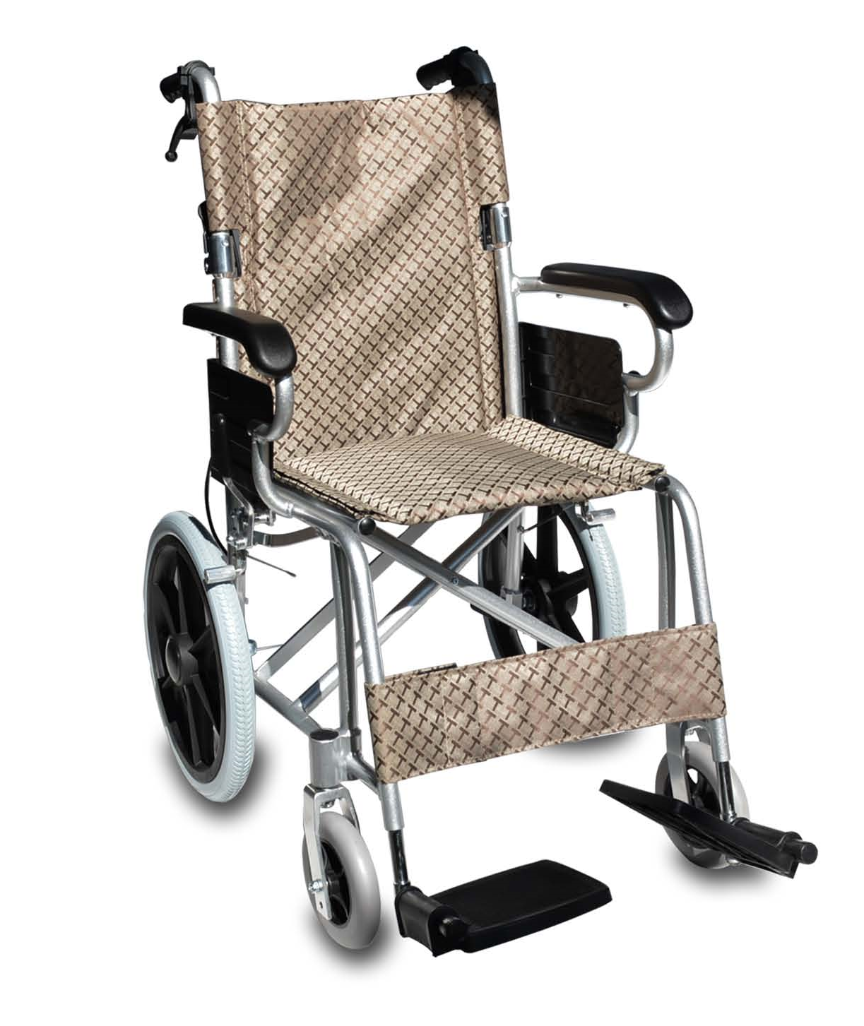 รถเข็นผู้ป่วยอลูมิเนียมอัลลอยด์ น้ำหนักเบา มีเบรคมือ เหมาะสำหรับเดินทาง สีทองสว่าง สวยหรู