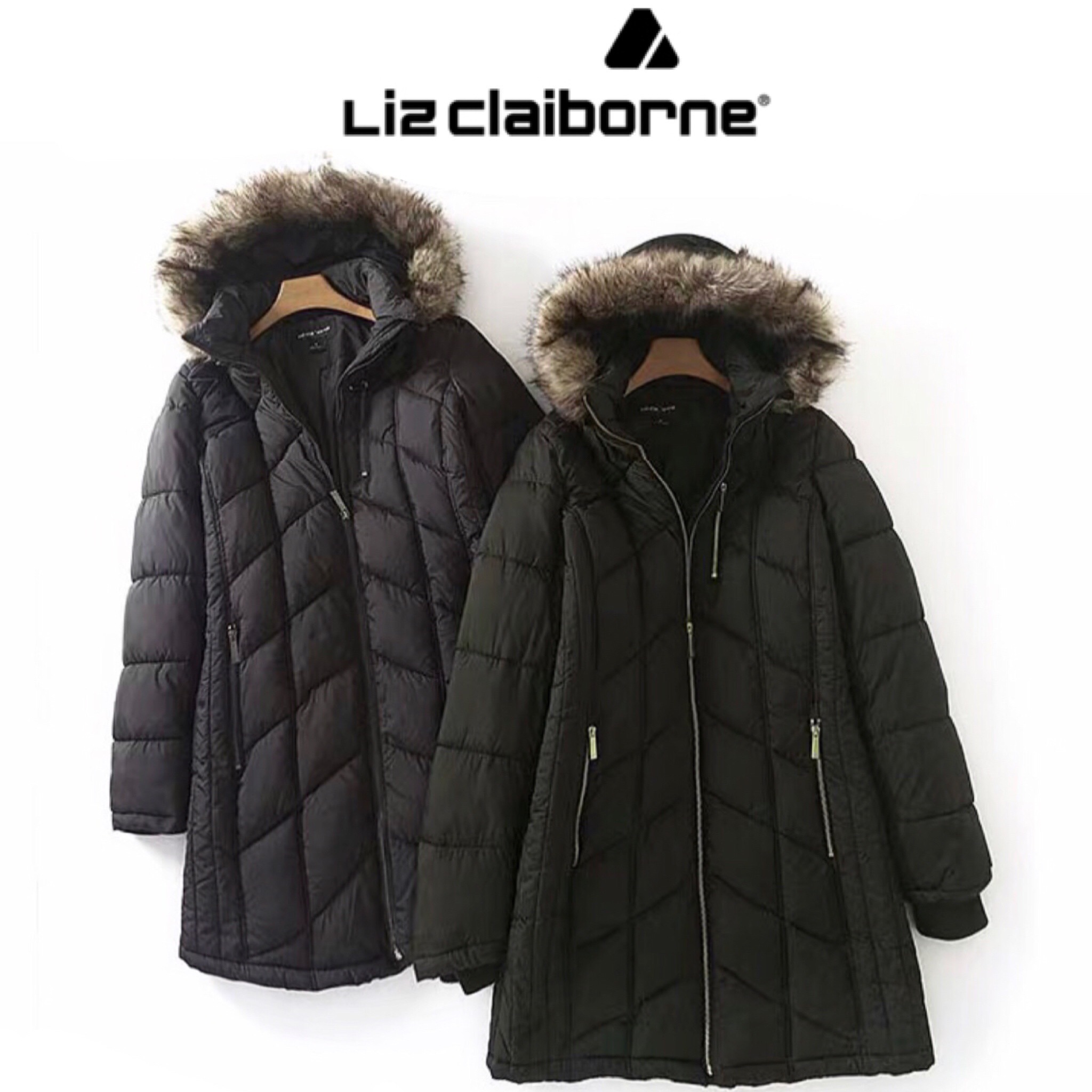 LIZ CLAIBORNE เสื้อกันหนาวฮูท เสื้อฮู้ด กันหนาว สีดำ แต่งเฟอร์ งานLiz Claiborne (หมวกฮู้ด ถอดได้ค่ะ) สำเนา ดำ