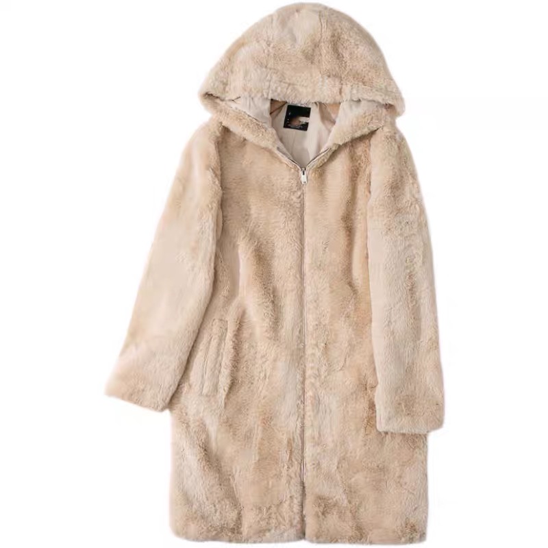 pepco เสื้อเฟอร์กันหนาว หมวกฮู้ด เสื้อขน FLUFFY Coat แบรนด์ PEPCO ดำ / เบจ