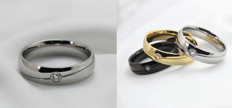 แหวน Stainless Steel แหวนเงิน แหวนทอง แหวนสีดำ แหวนเกลี้ยง ดีไซน์ ฝังเพชร CZ ตรงกลาง 1 เม็ด สวยหรู มีดีไซน์ แหวนผู้ชาย ผู้หญิง ใส่ได้ 241600