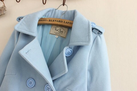 เสื้อโค้ด เสื้อคลุมเสื้อกันหนาว ผ้าสักหลาดสีน้ำเงินเข้ม แต่งกระดุมสองแถบ Size M/L