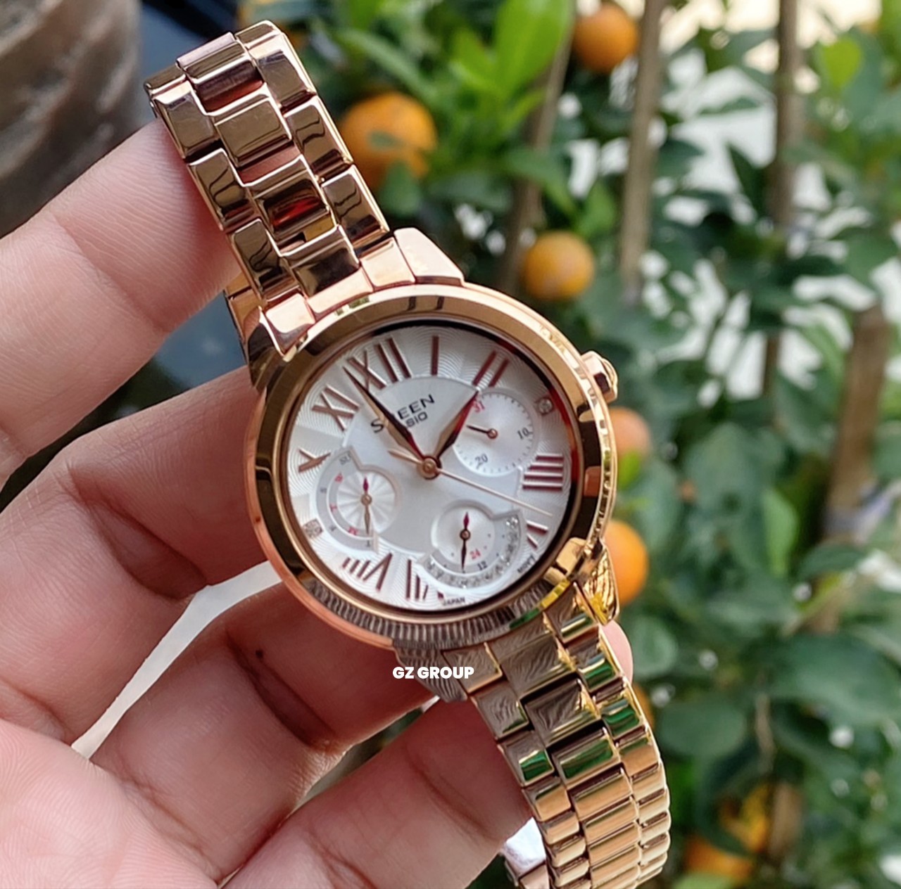 CASIO SHEEN นาฬิกาข้อมือ นาฬิกากันน้ำ นาฬิกาของแท้ ประกันศูนย์ CMG 1 ปี รุ่น SHE-3059PG-7A นาฬิกาสีน้ำตาล