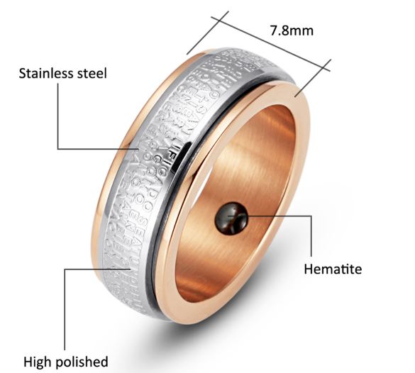 แหวนผู้ชาย แหวนเงิน ตัดขอบ ทอง Rose gold ดำ แกะลาย อักษร อังกฤษ ไม้กางเขน แหวนฝังแม่เหล็ก ปรับสมดุล 259922