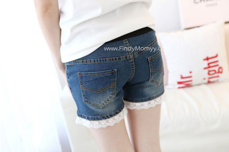 กางเกงยีนส์สั้นคลุมท้อง วินเทจ แต่งจีบ+ปลายลูกไม้ มีไซส์ M, L, XL, XXL