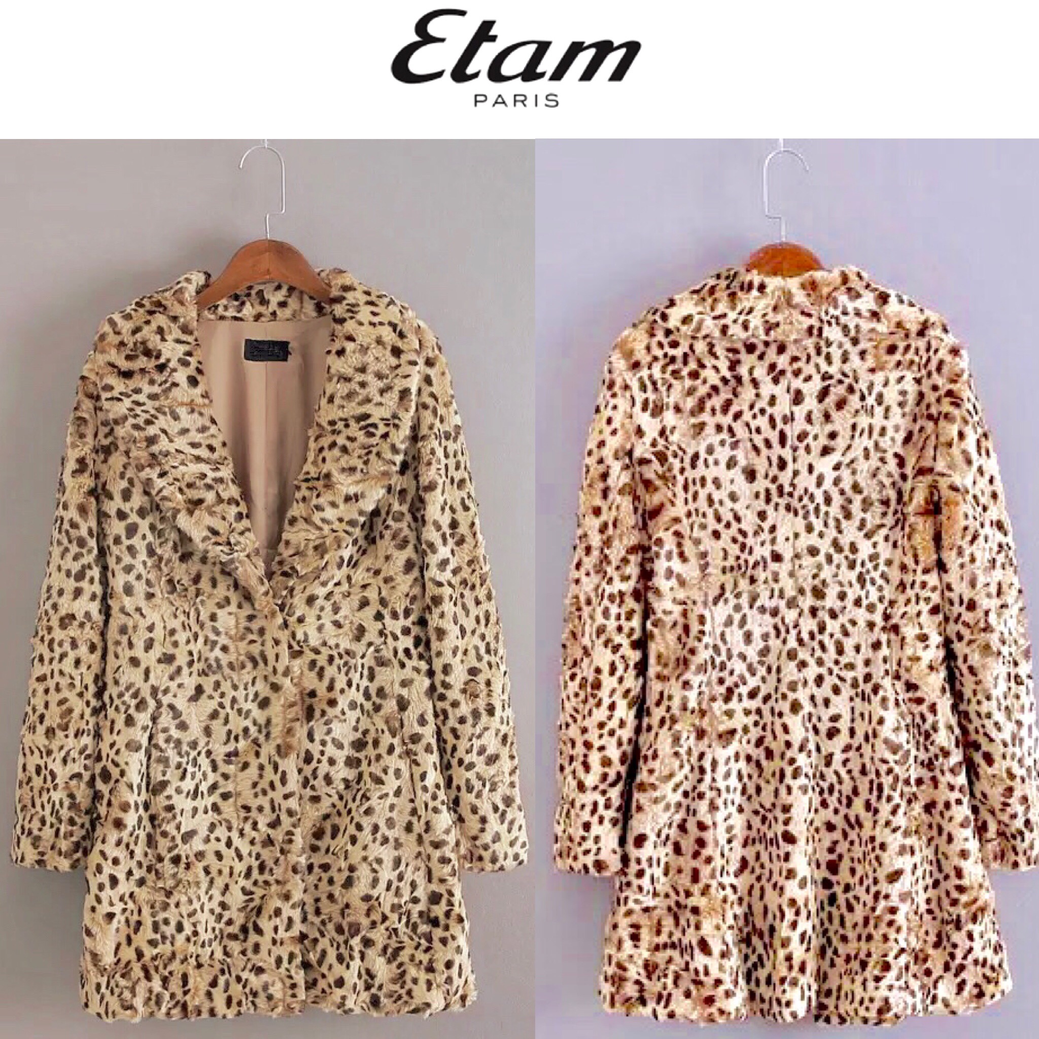 Etam เสื้อโค้ท แต่งขน ลายเสือดาว สีเหลืองนูททอง โค้ทยาว เนื้อขนละเอียดนุ่ม ลายเสือดาว สวย หรู งานแบรนด์เนมหรู ETAM จากฝรั่งเศส แท้100% คะ Size S สำเนา ลายเสือ