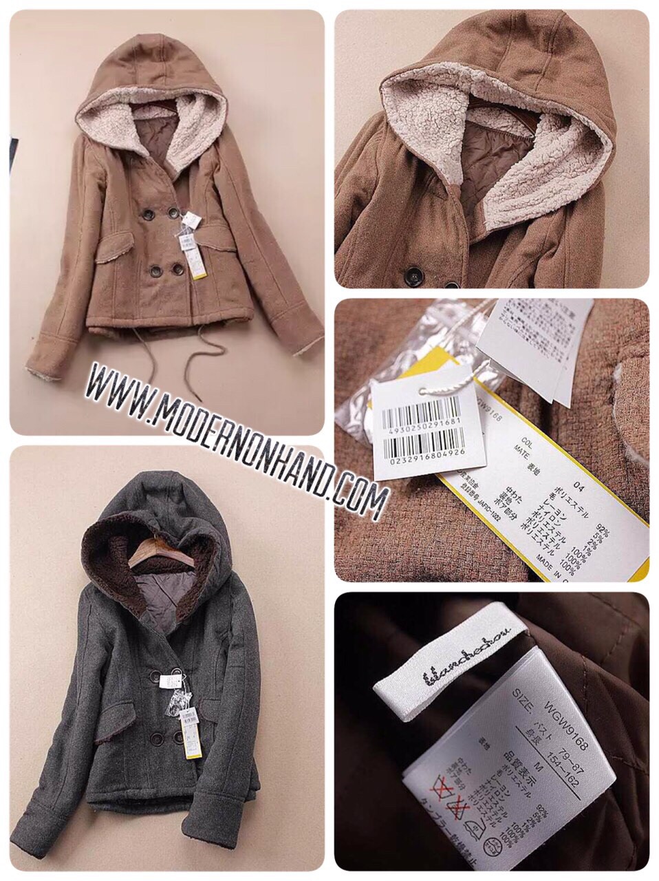 เสื้อกันหนาว ติดฮูท brand name WAnCHECHOU from TOKYOสีเทาเข้ม แต่งซับขนด้านใน แต่งกระดุมสองแถบ Size M เทาดำ