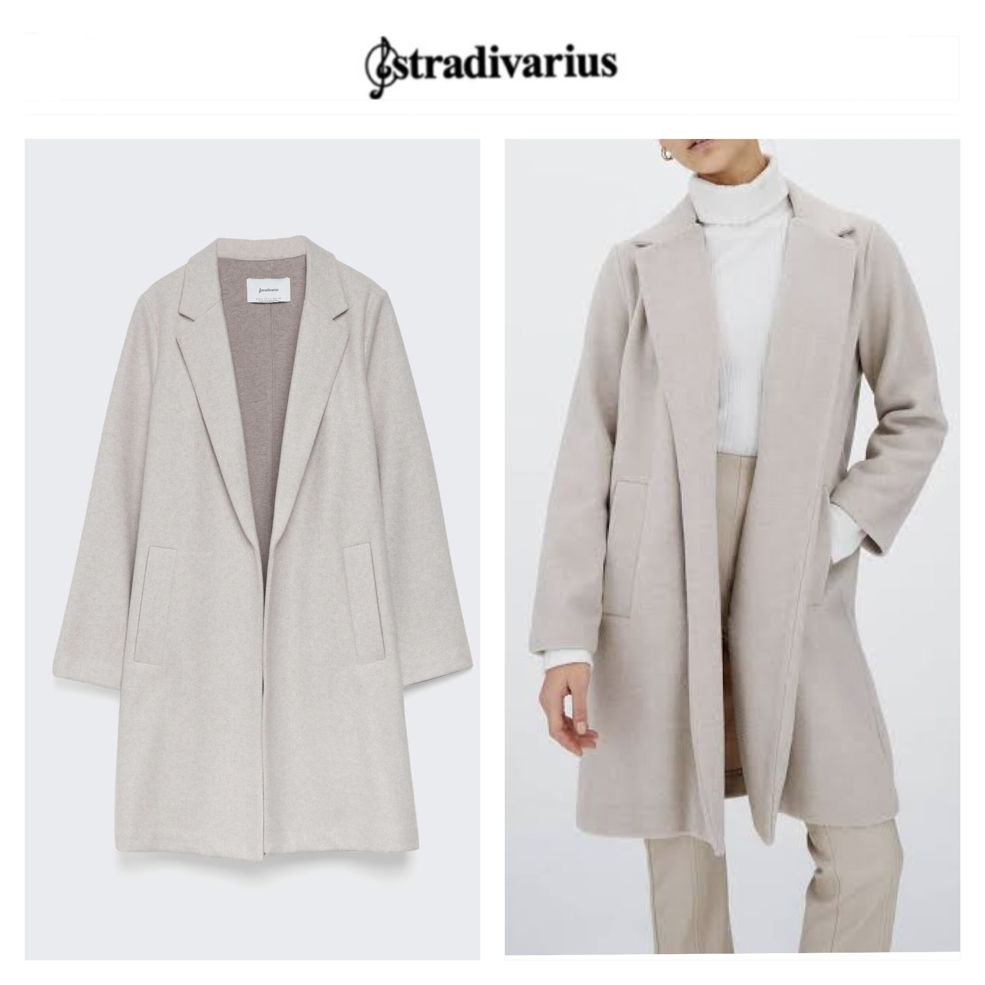 เสื้อโค้ท เสื้อโค้ทกันหนาว โค้ทวูล tailored knot coat สีเบจ แบรนด์ STRADIVARIUS สำเนา
