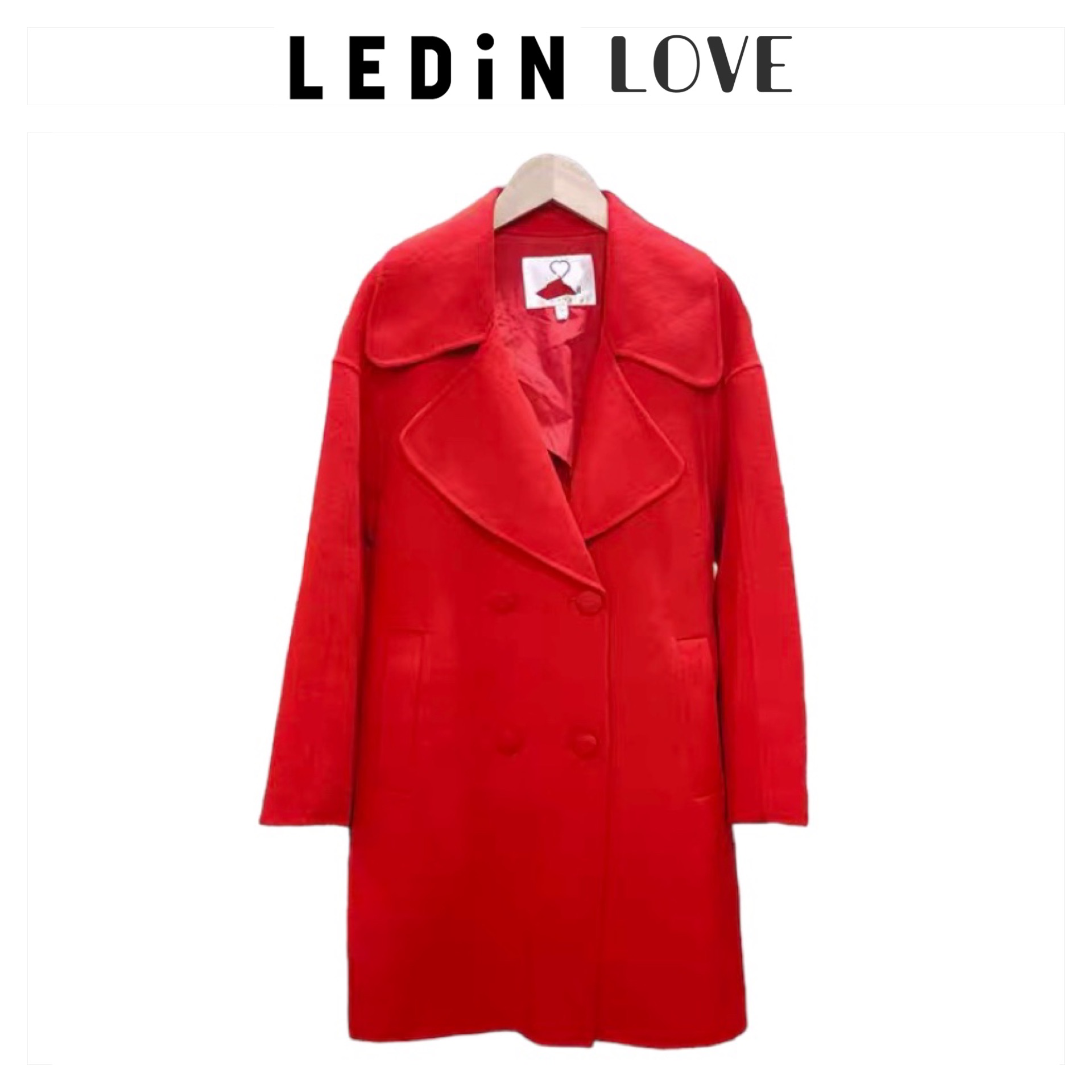 LEDIN LOVE เสื้อโค้ท เสื้อกันหนาว เนื้อผ้าสักหลาดวูล สีแดง แบรนด์ LEDIN LOVE