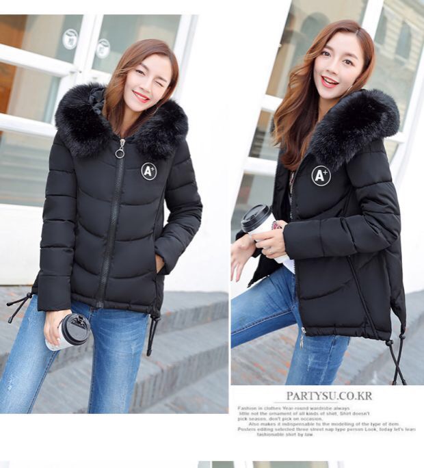 เสื้อกันหนาว กันหนาวฮูท บุนวมสีดำ แต่งเฟอร์ (ขนเฟอร์ถอดได้คะ) Size L/XL/XXLI ดำ