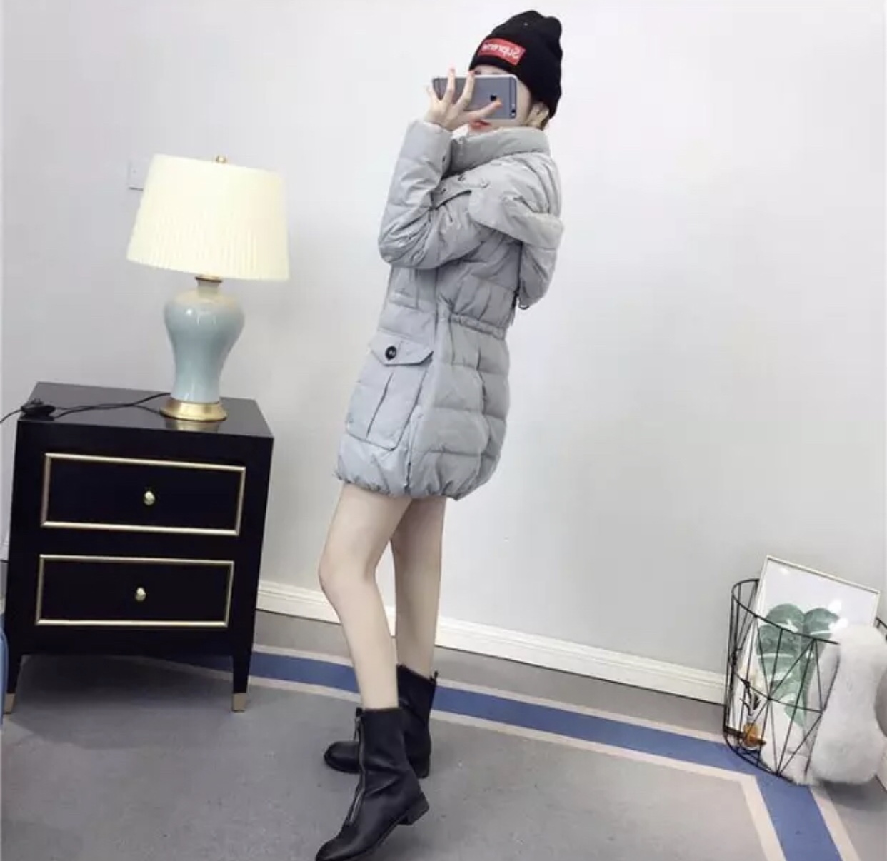 Yeou-Ya เสื้อกันหนาวขนเป็ด กันหนาวฮูท งานเกาหลี แบรนด์ Yeou-Ya สีนูทกากี สวยหรู อุ่น มากคะ