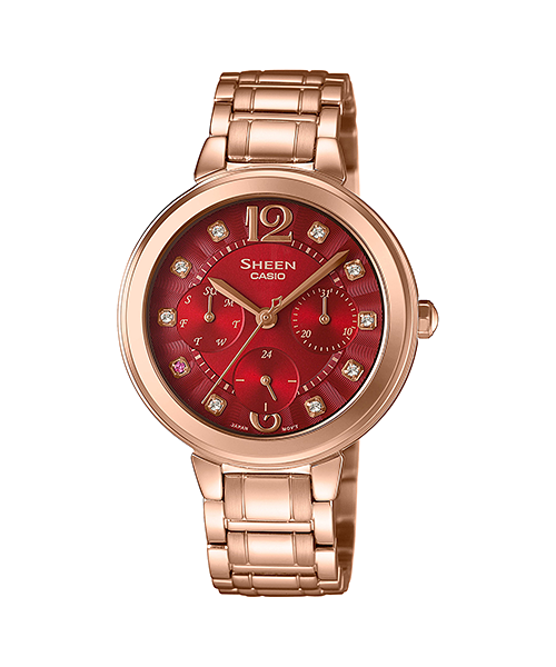 CASIO SHEEN นาฬิกาข้อมือ นาฬิกากันน้ำ นาฬิกาของแท้ ประกันศูนย์ CMG 1 ปี รุ่น SHE-3048PG-4A นาฬิกาสีแดง