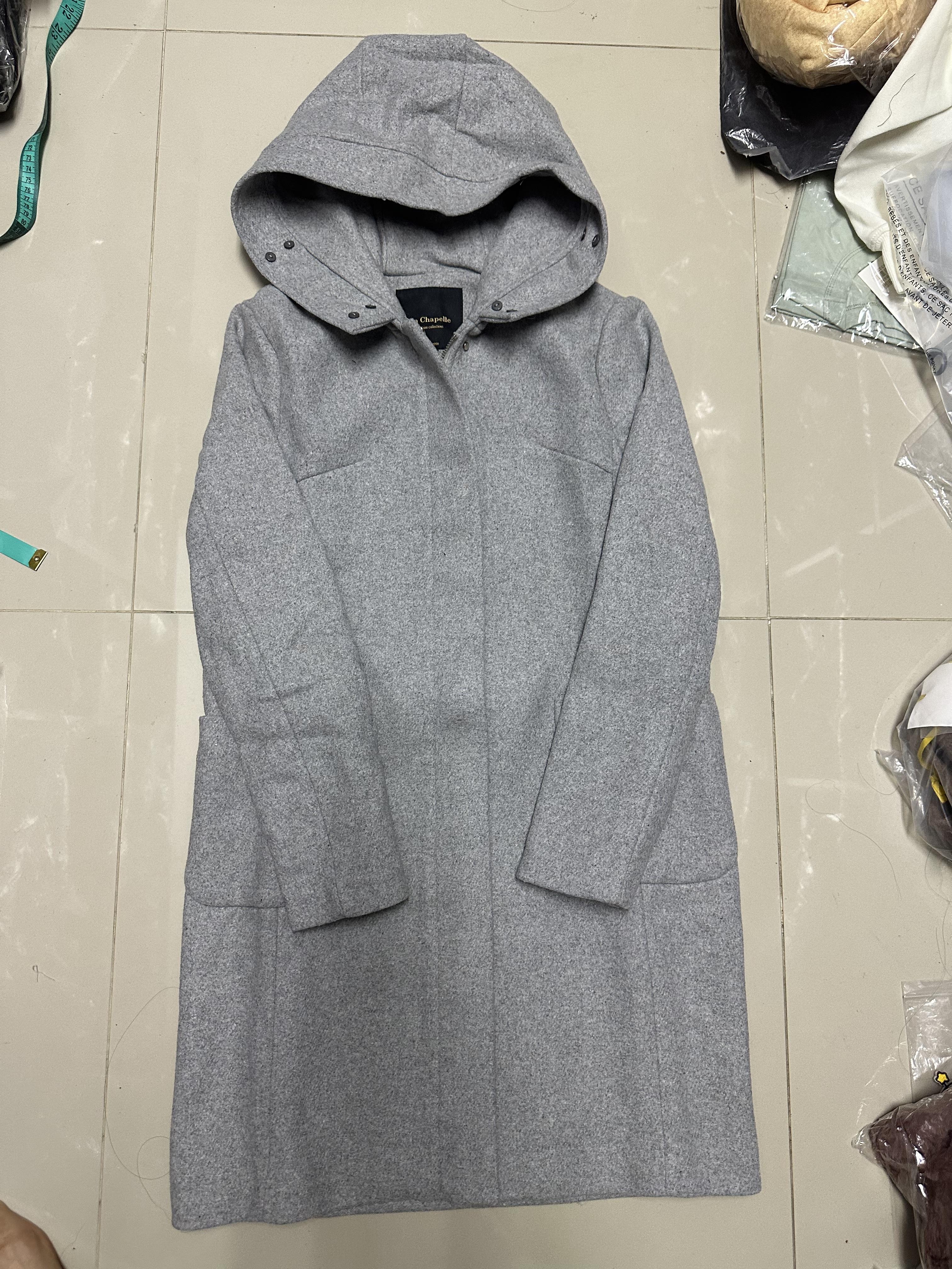 เสื้อโค้ท peacoat เสื้อโค้ทเฟอร์ โค้ทสักหลาดสีเทาอ่อน แบรนด์ La chapelle