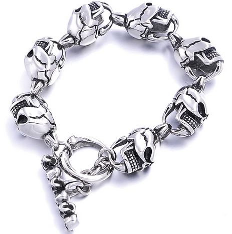 สร้อยข้อมือผู้ชาย สร้อยข้อมือ 316L Stainless Steel แท้ สร้อยข้อมือ สไตล์ พั้ง ร้อค ดีไซน์ หัวกะโหลก สีเงิน สวยเท่ 876942