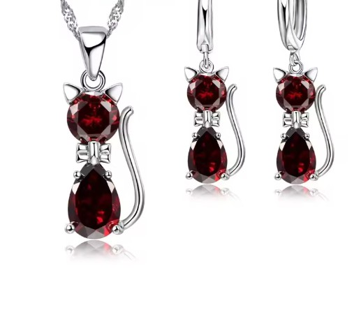 ชุดเครื่องประดับ เข้าชุด สร้อยคอ พร้อม ต่างหู แมว เพชรหลากสี ใส่ตามสีถูกโฉลก สีขาว เหลือง ม่วง เขียว 214193