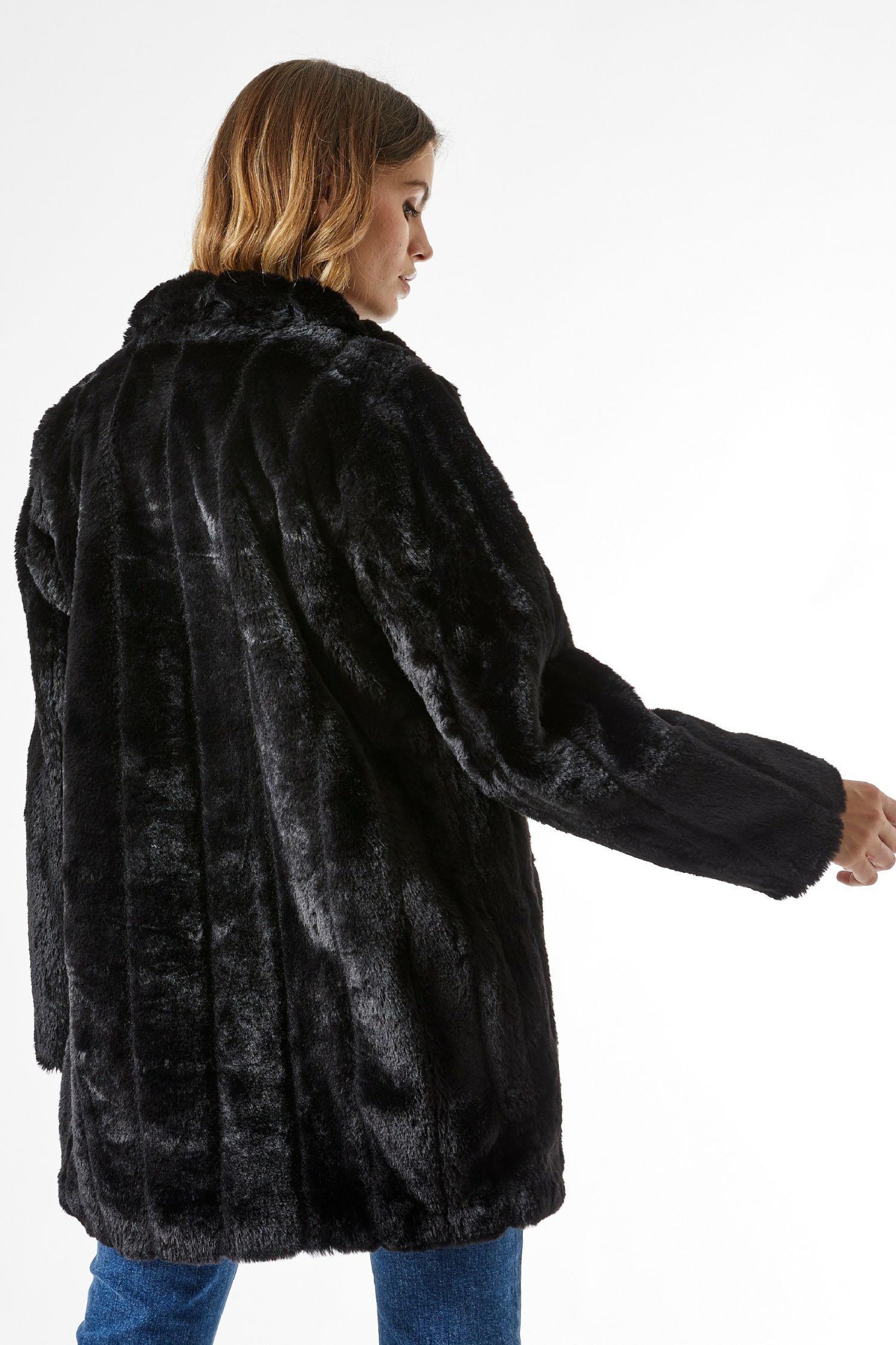 pepco เสื้อเฟอร์กันหนาว หมวกฮู้ด เสื้อขน FLUFFY Coat แบรนด์ PEPCO ดำ / เบจ