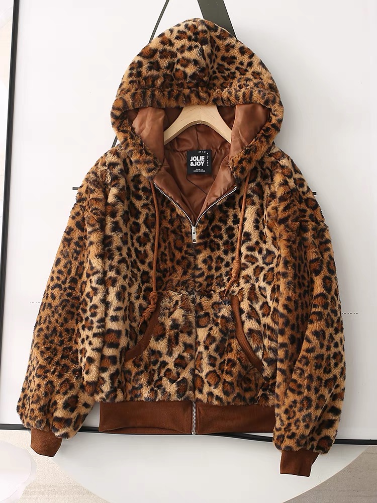 เสื้อเฟอร์กันหนาว หมวกฮู้ด เสื้อขน Fluffy coat แบรนด์ JOLIES & JOY ดำ