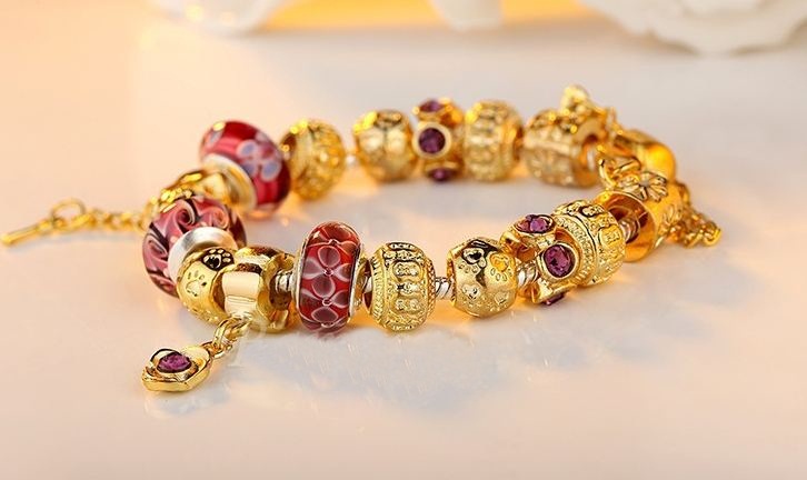สร้อยข้อมือ Diy สไตล์ Pandora สร้อยข้อมือ แต่ง ชาร์ม ลายทองโบราณ สลับ กุญแจ หัวใจ สวยหรู มีระดับ ติดพลอย สีม่วง คริสตัลแท้ ออสเตเรีย ของขวัญแบบหรู 67203