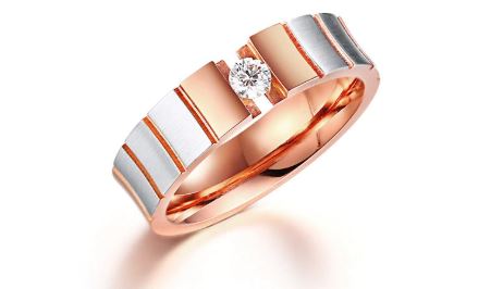 แหวนคู่ แหวนหมั้น แหวนแฟชั่น ดีไซน์ เป็น คู่ แหวนทอง สี Rose gold ฝังเพชร CZ งานดีไซน์ แบบสวย ดีไซน์เก๋ 664713