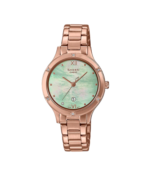 CASIO SHEEN นาฬิกาข้อมือ นาฬิกากันน้ำ นาฬิกาของแท้ ประกันศูนย์ CMG 1 ปี รุ่น SHE-4546PG-3A นาฬิกาสีน้ำตาล