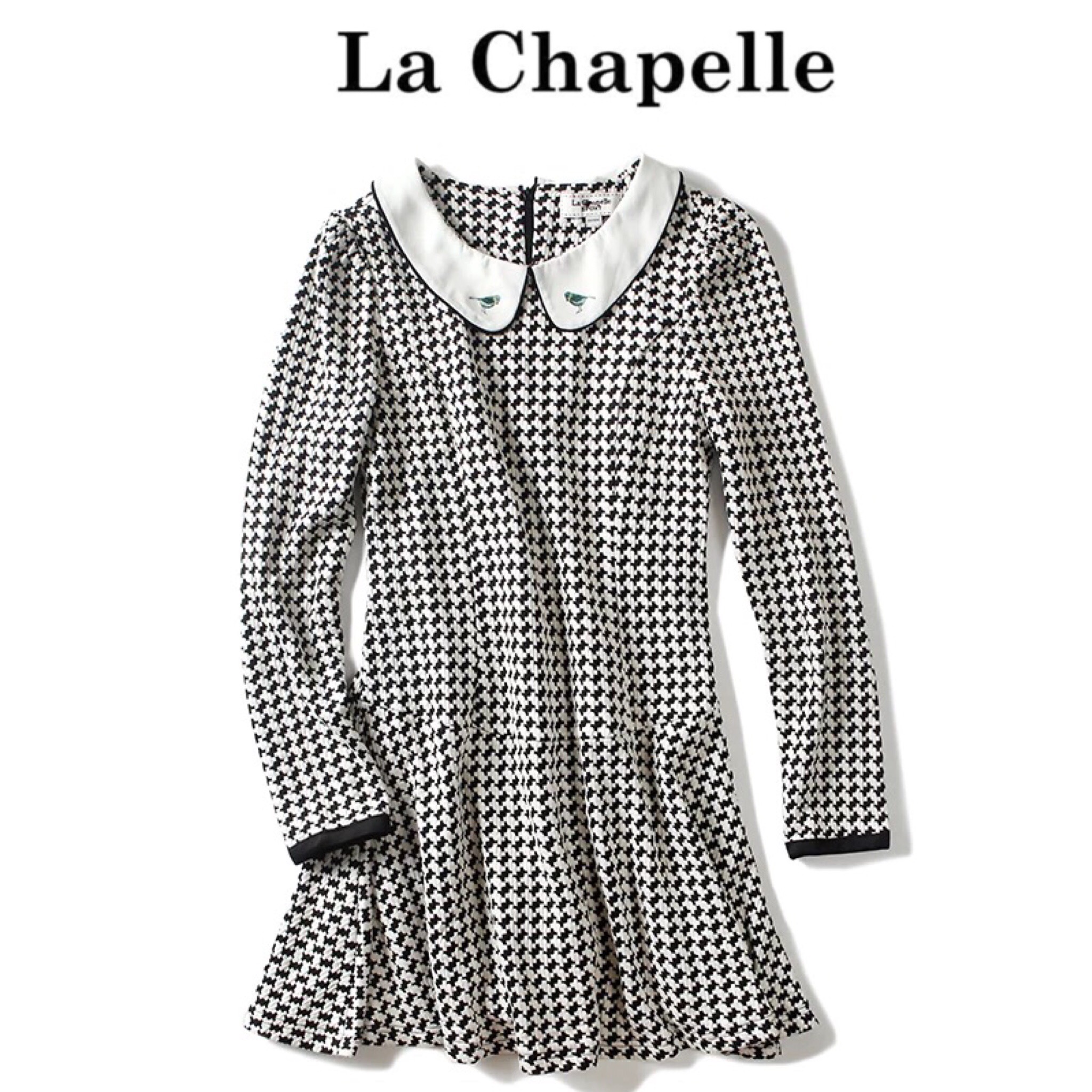 La chapelle ชุดเดรสคอบัว ชุดเดรสตารางขาวดำ งานแบรนด์LA CHAPELLEแท้ งานสวย ละเอียดมากคะ สำเนา ขาวดำ