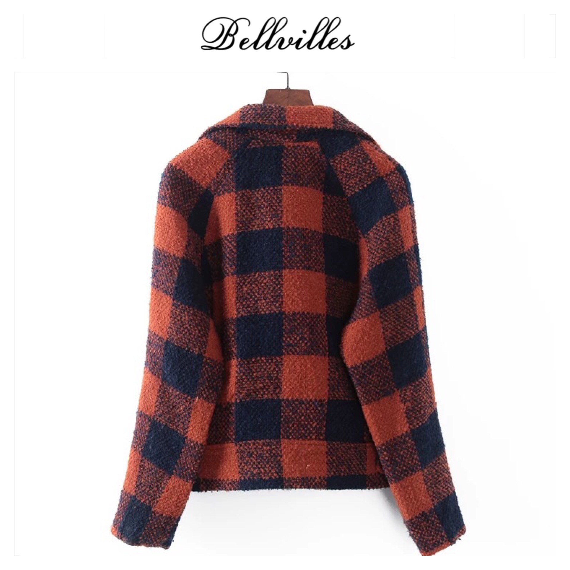 เสื้อโค้ท เสื้อกันหนาว เนื้อผ้าสักหลาดวูล ลายตาราง เหลืองน้ำเงิน แบรนด์ bellvilles