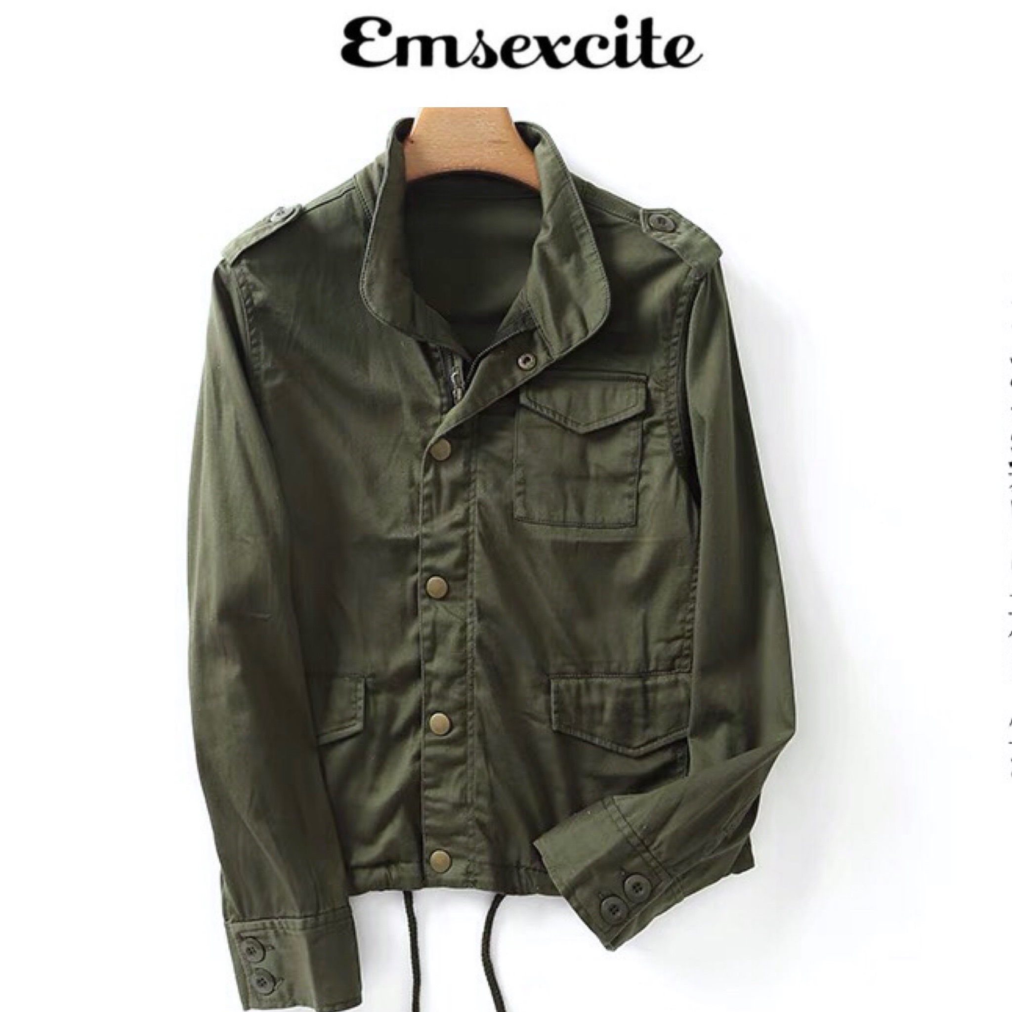 Emsexcite เสื้อทหาร เสื้อฮู้ดเขียวทหาร เสื้อนอกแนวทหาร แพทเทินสวย เท่ห์มาก แบรน์EMSEXCITE (JAPAN)คะ เขียว