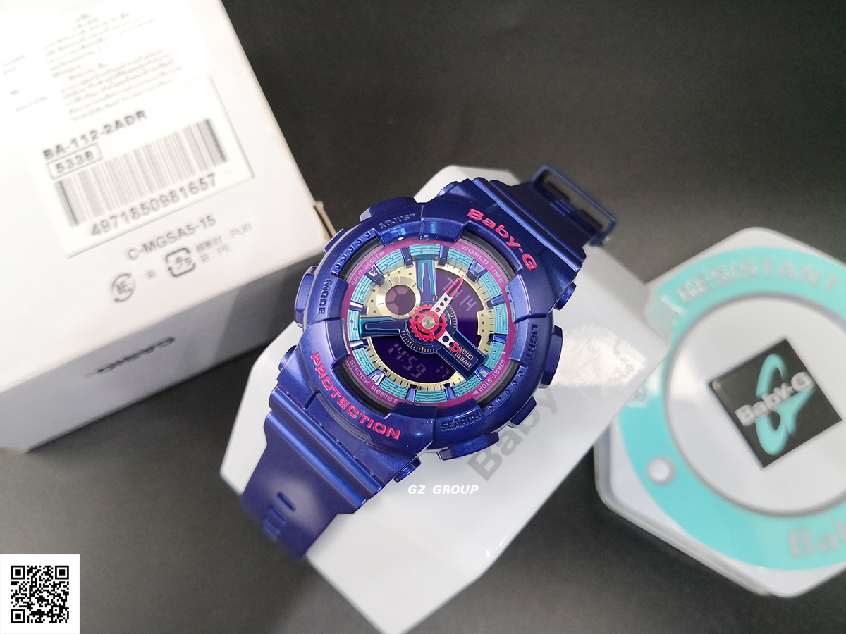 CASIO BABY-G นาฬิกาข้อมือ นาฬิกากันน้ำ นาฬิกาของแท้ ประกันศูนย์ CMG 1 ปี รุ่น BA-112-2A นาฬิกาสีน้ำเงิน