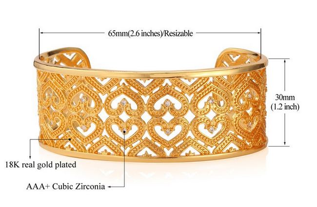 กำไลข้อมือผู้หญิง กำไลทอง 18 K และ กำไลเงิน Platinum แกะลายหัวใจ ต่อกัน ฝังเพชร CZ AAA สุดหรู เส้นใหญ่ สวยแบบไทย ๆ ใส่ออกงาน 840720
