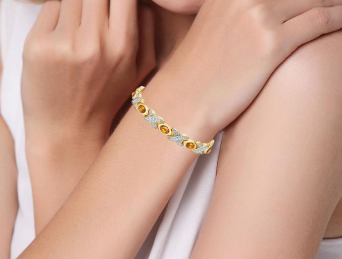 กำไล ข้อมือ สร้อยข้อมือทอง ฝังคริสตรัลแท้ สีเหลือง บุษราคัม สร้อยข้อมือฝังแม่เหล็ก ปรับสมดุลร่างกาย 749649