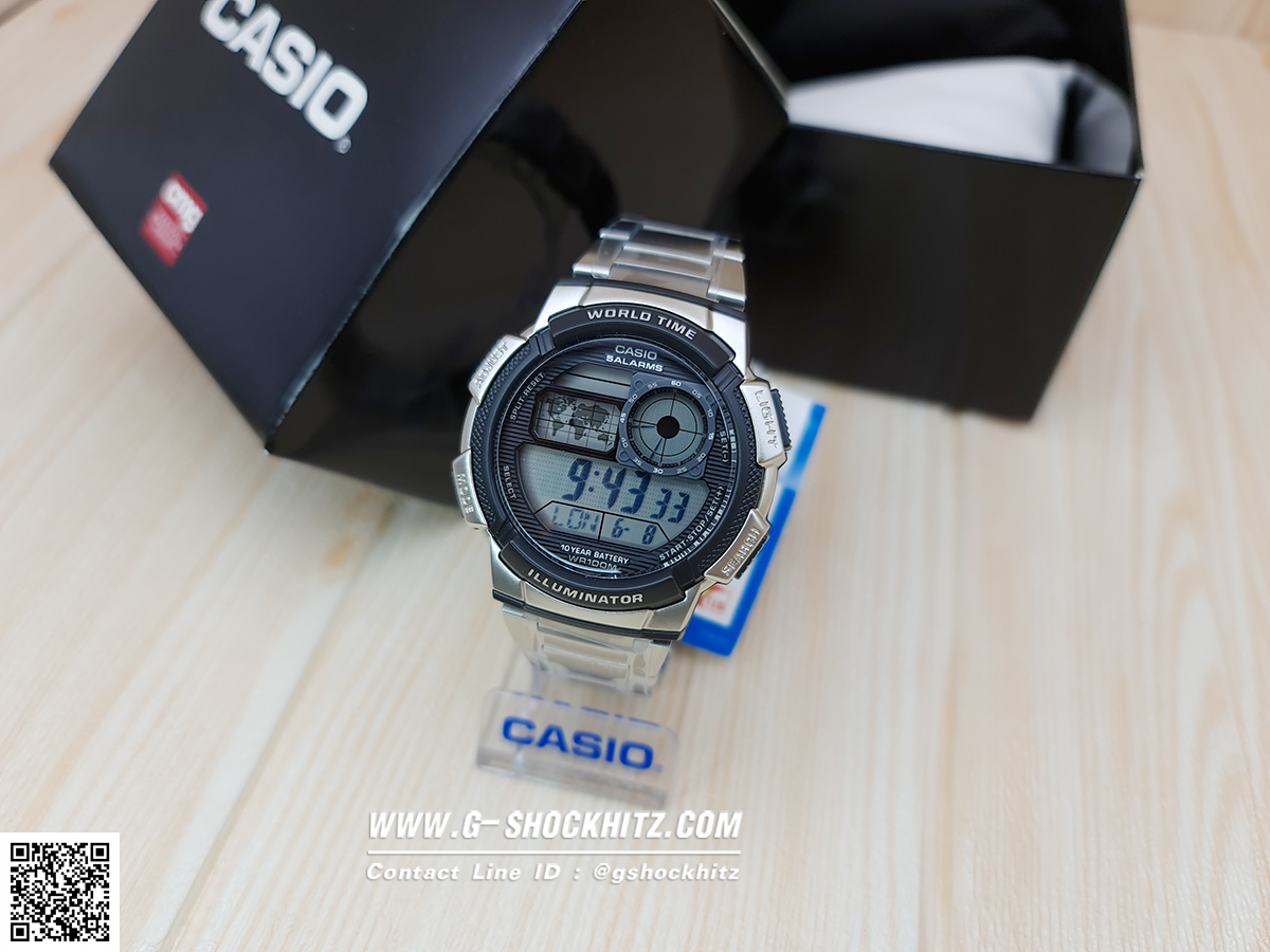 CASIO นาฬิกาคาสิโอ นาฬิกาข้อมือ นาฬิกากันน้ำ นาฬิกาของแท้ ประกันศูนย์ CMG 1 ปี รุ่น AE-1000WD-1A นาฬิกาสีเงิน