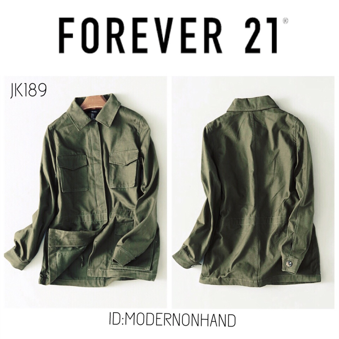 เสื้อนอก เสื้อแจ็คเก็ต นอก เขียวทหาร แบรนด์เนมFOREVER21 แต่งกระเป๋า สวย เท่ห์