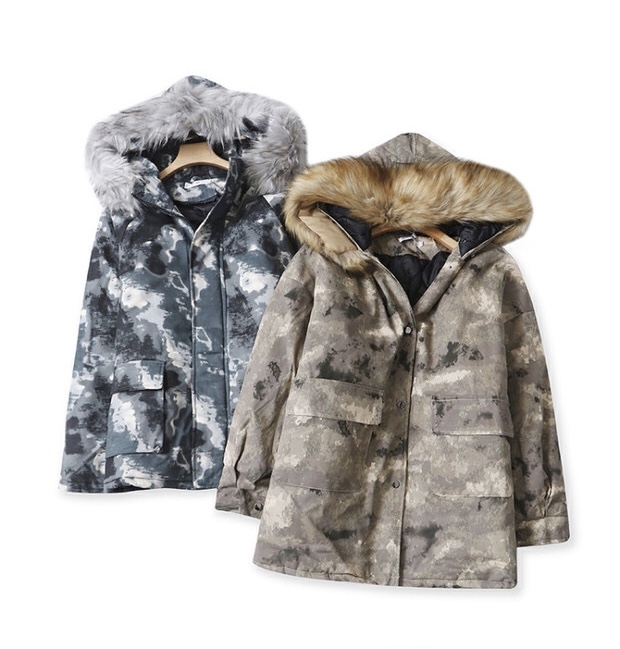 Victory เสื้อกันหนาว เสื้อฮู้ดเฟอร์ บุนวมอุ่น แบรนด์ victory over siZe bomber jacket (ขนเฟอร์ถอดได้ค่ะ) ลายพราง