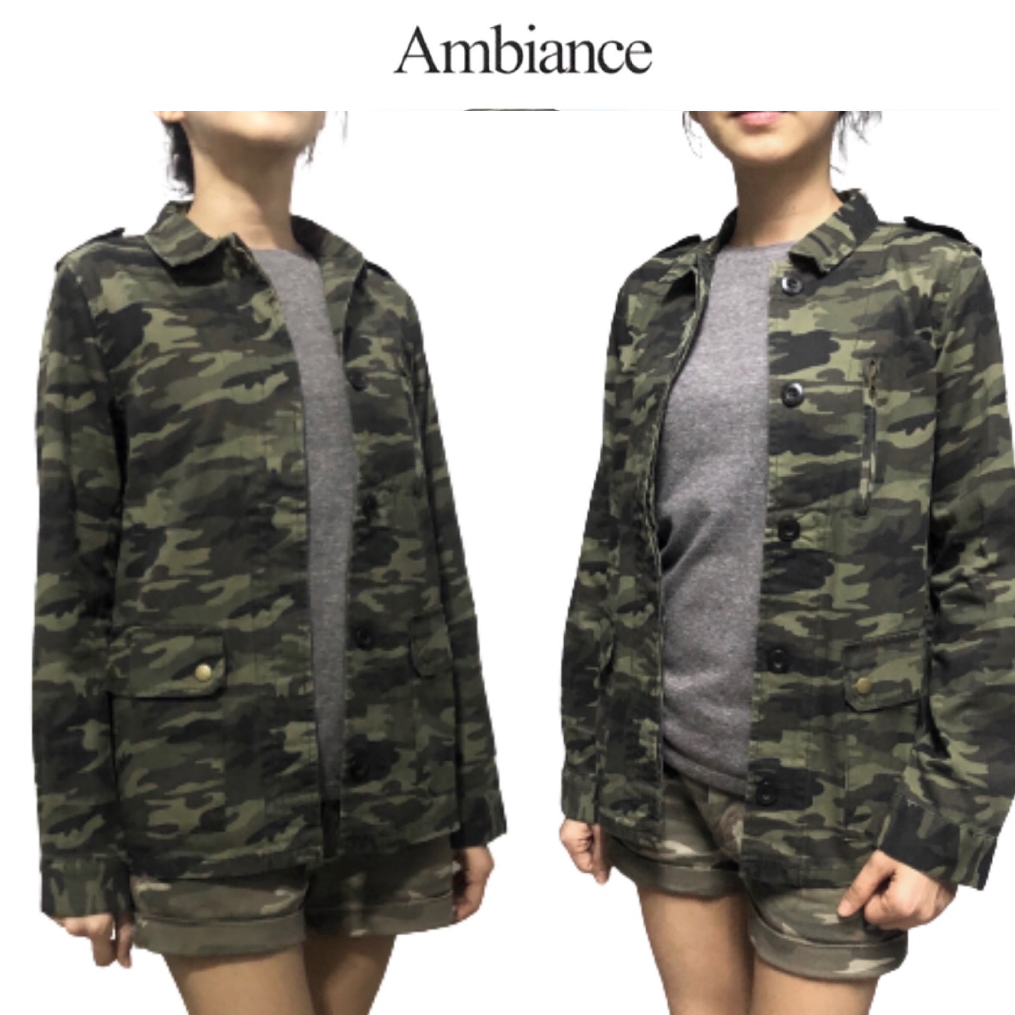 Ambiance เสื้อทหาร เสื้อแจ็คเก็ตเขียวทหาร เสื้อนอกแนวทหาร ambiance แพทเทินสวย เท่ห์มาก คะ สำเนา สำเนา เขียว