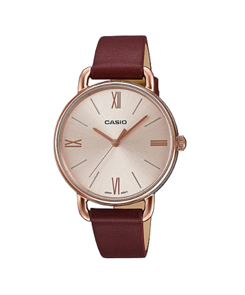 CASIO นาฬิกาคาสิโอ นาฬิกาข้อมือ นาฬิกากันน้ำ นาฬิกาของแท้ ประกันศูนย์ CMG 1 ปี รุ่น LTP-E414PL-5A นาฬิกาสีน้ำตาล