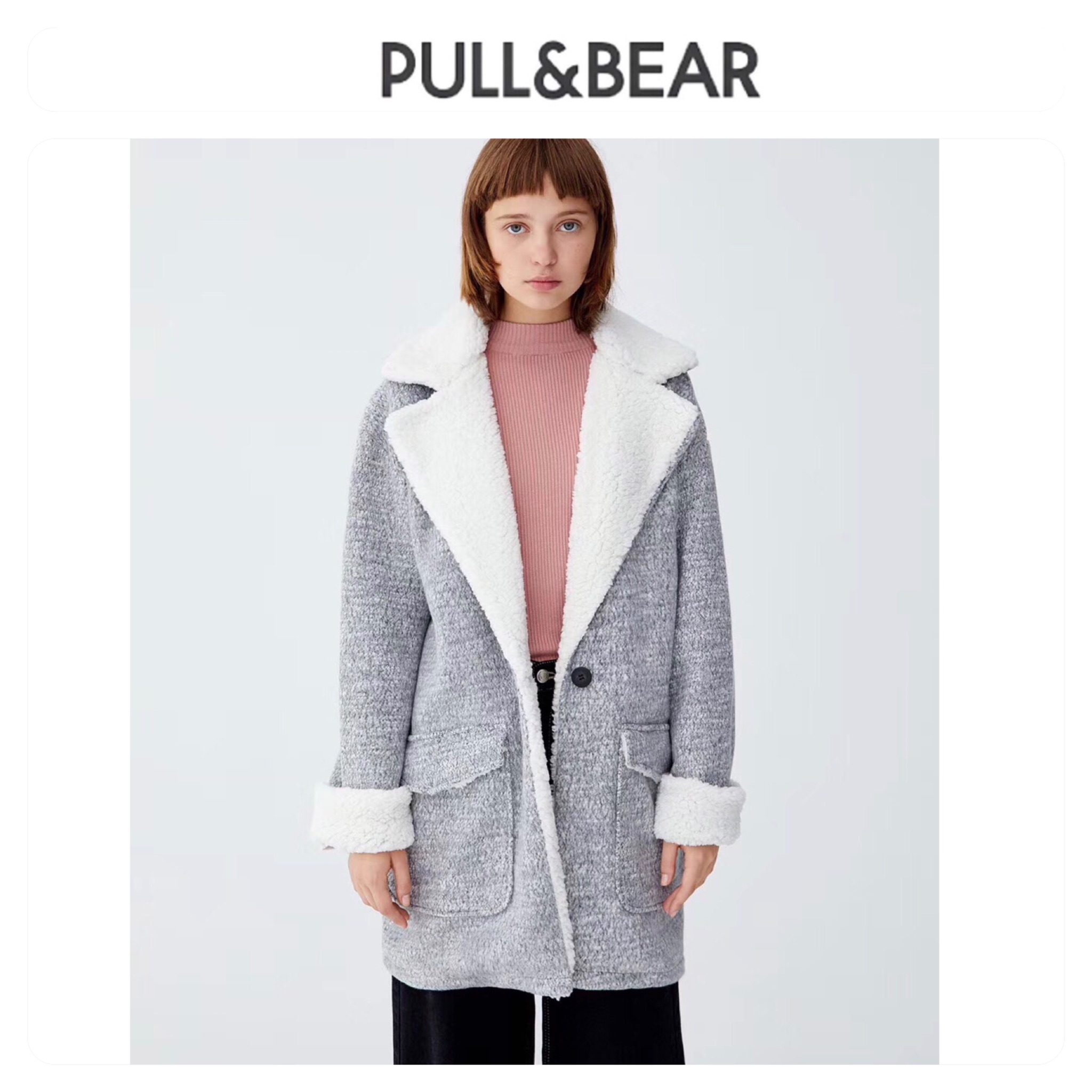 Pull&bear เสื้อโค้ท เสื้อกันหนาว เนื้อผ้าไหมพรม สีเทาอ่อน แบรนด์ Pull&bear เทาอ่อน