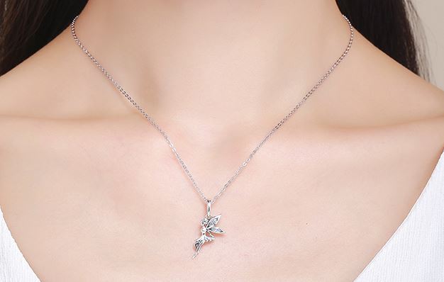 สร้อยคอผู้หญิง สร้อยคอ พร้อมจี้ เงินแท้ 925 จี้เงิน ภูตน้อย นางฟ้า สีเงิน ฝังเพชร CZ AAA สร้อยคอวัยรุ่น ใส่ทำงาน 209393
