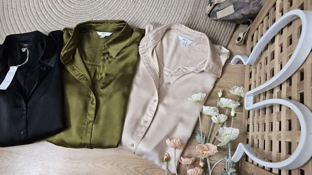 Next เสื้อเชิ้ต overshirt Next ผ้าพริ้ว แพทเทินสวย เท่ห์มาก แบรน์ JENSEN สำเนา เขียว