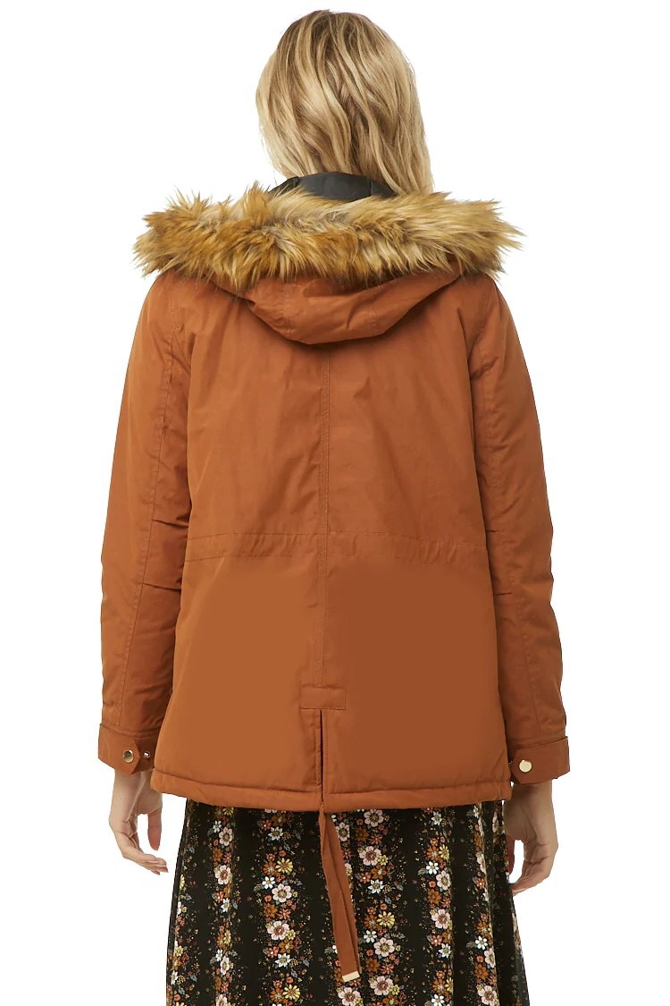 Forever21 เสื้อโค้ทฮู้ดกันหนาว เสื้อปาร์กา parka สีเขียว แต่งเฟอร์ แบรนด์ FOREVER21 เขียว