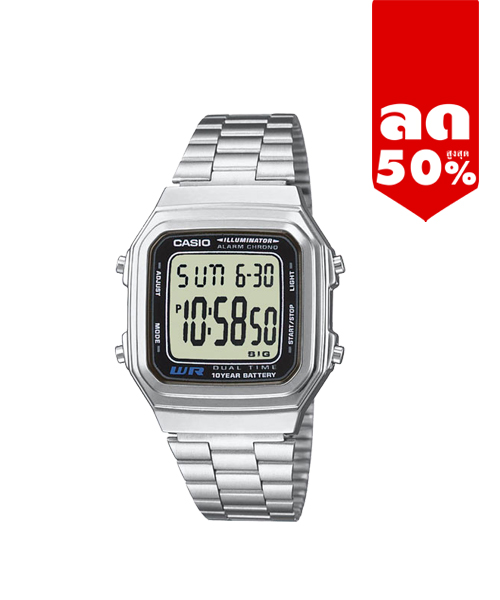 CASIO นาฬิกาคาสิโอ นาฬิกาข้อมือ นาฬิกากันน้ำ นาฬิกาของแท้ ประกันศูนย์ CMG 1 ปี รุ่น A-178WA-1A นาฬิกาสีเงิน