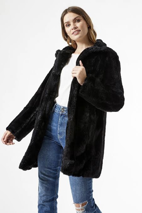 pepco เสื้อเฟอร์กันหนาว หมวกฮู้ด เสื้อขน FLUFFY Coat แบรนด์ PEPCO ดำ / เบจ