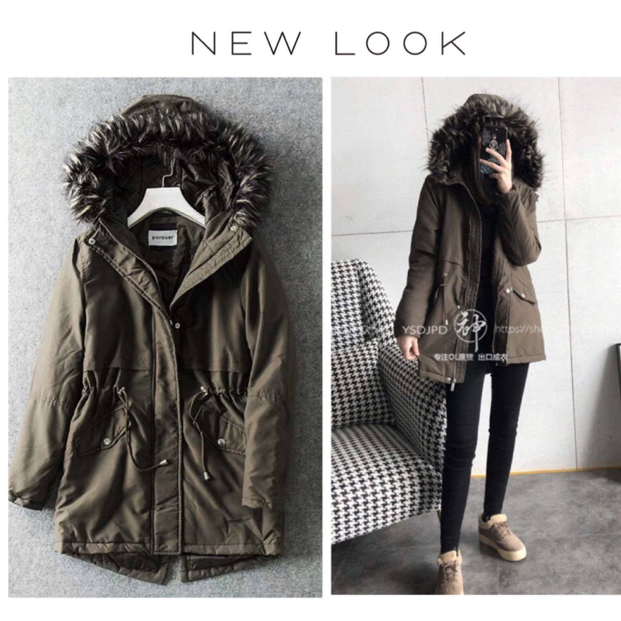 New look เสื้อโค้ทกันหนาว เสื้อปาร์กา parka ฮูทเฟอร์สีดำ แบรนด์ NEW LOOK อังกฤษ งานสวย บุนวมอุ่น คะ Size XS/S/M/L/XL/XXL/XXXL ดำ