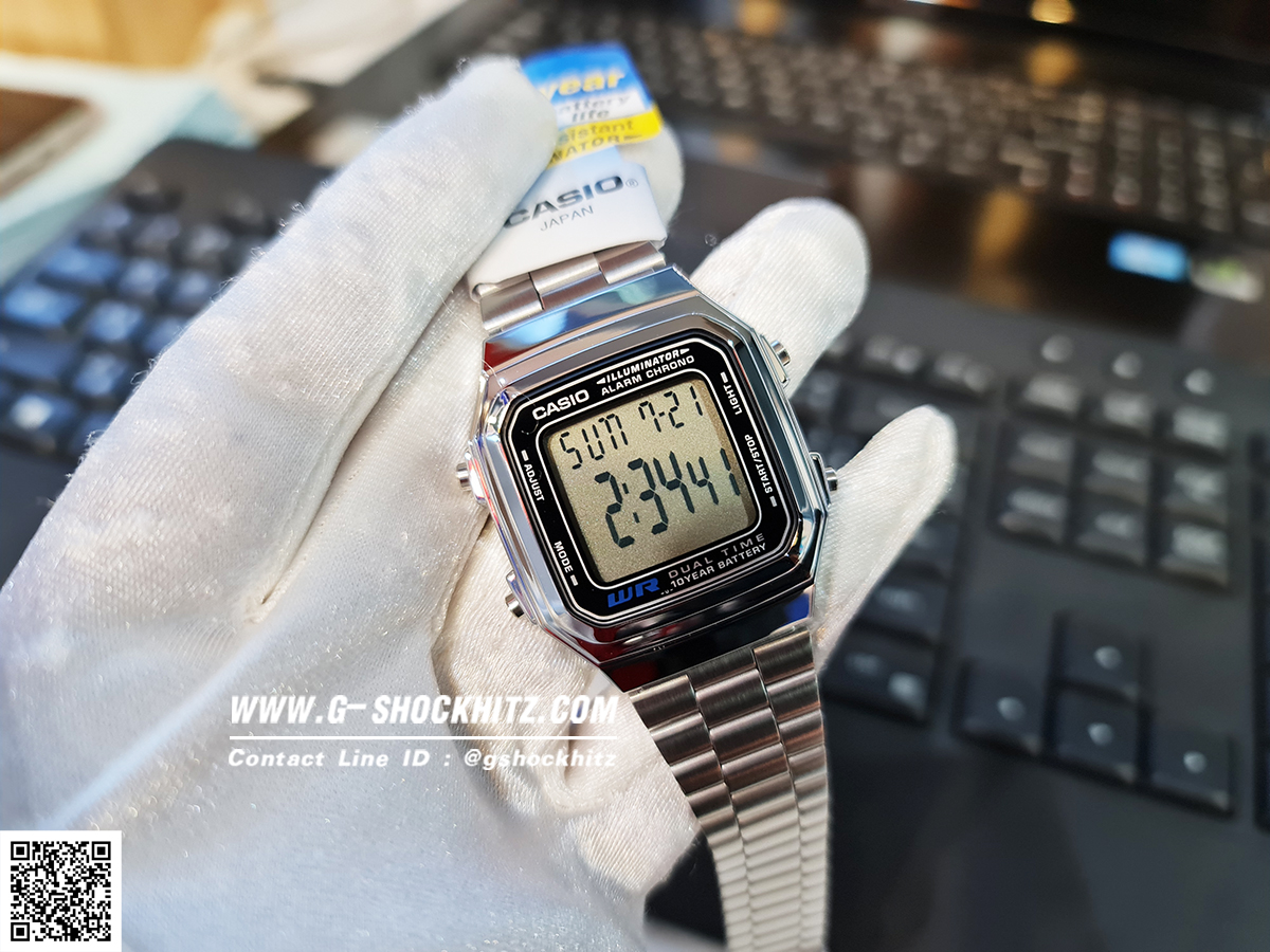 CASIO นาฬิกาคาสิโอ นาฬิกาข้อมือ นาฬิกากันน้ำ นาฬิกาของแท้ ประกันศูนย์ CMG 1 ปี รุ่น A-178WA-1A นาฬิกาสีเงิน