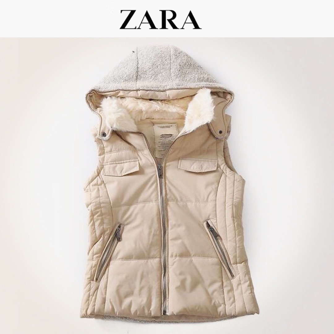 เสื้อกั๊กกันหนาว กั๊กZARA สีนูทกากี แต่งหมวกฮูท (ฮูทถอดได้คะ) แต่งขนอุ่น คอปกด้านใน แบบสวย น่ารักมากคะ นูทกากี