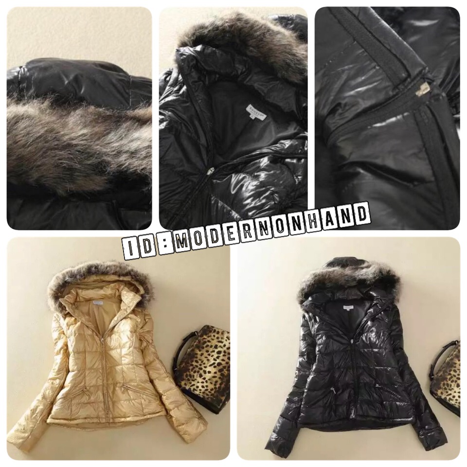 เสื้อกันหนาว กันหนาว ขนเป็ด ติดหมวกฮูท ติดขนเฟอร์ แบรนด์เนม SHUEUP เนื้อนุ่มเนียน หนาอุ่น สามารถถอดแขน ถอดฮูทได้ เป็นเสื้อกั๊ก size s/M ดำ